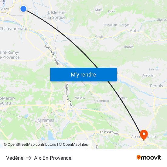 Vedène to Aix-En-Provence map