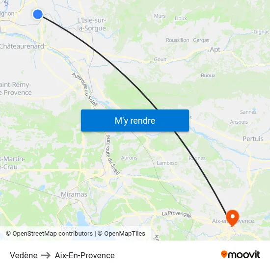 Vedène to Aix-En-Provence map