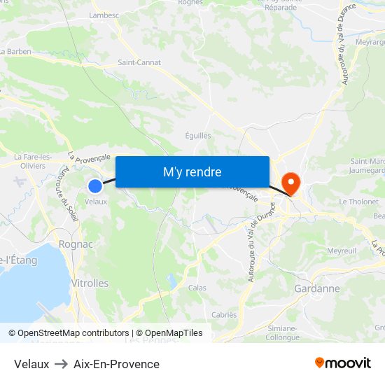 Velaux to Aix-En-Provence map