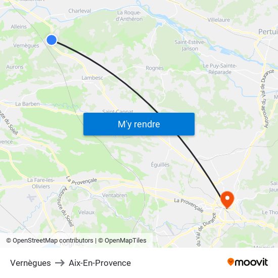 Vernègues to Aix-En-Provence map