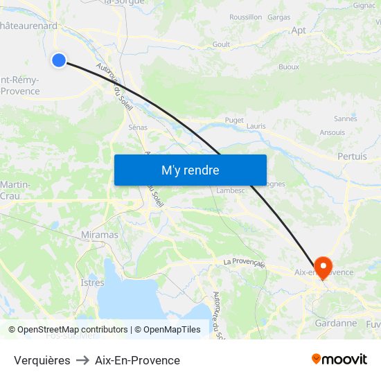 Verquières to Aix-En-Provence map