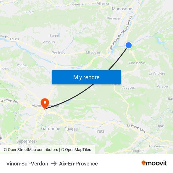 Vinon-Sur-Verdon to Aix-En-Provence map