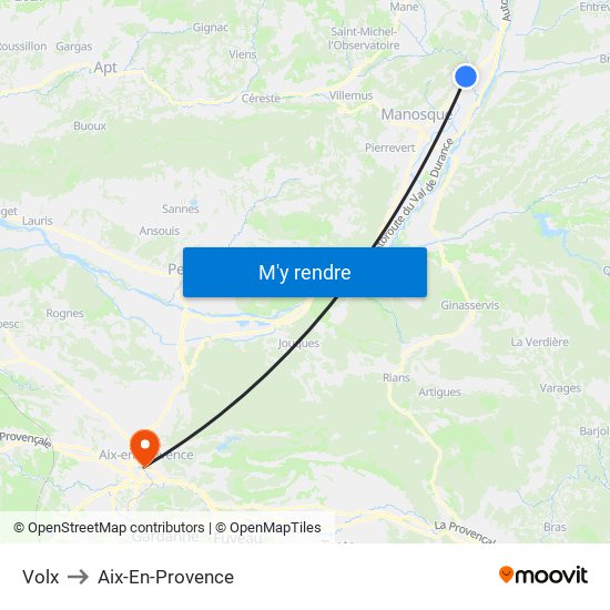 Volx to Aix-En-Provence map