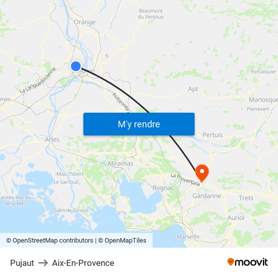 Pujaut to Aix-En-Provence map