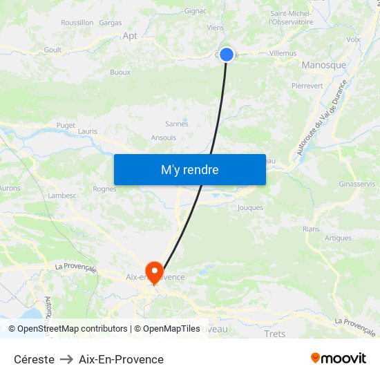 Céreste to Aix-En-Provence map
