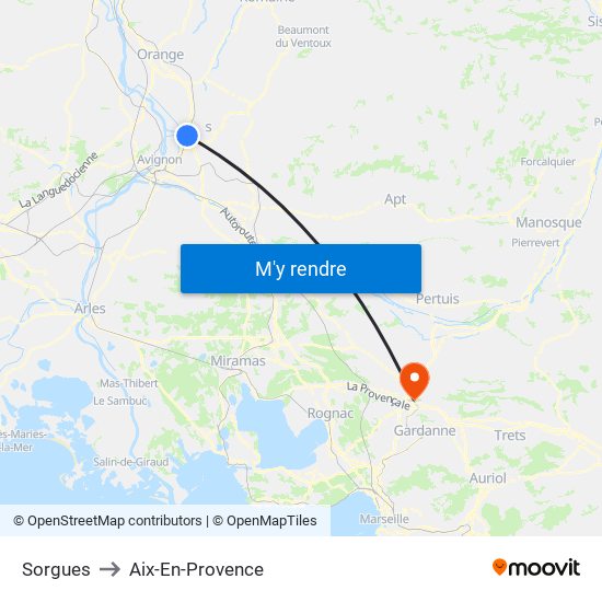 Sorgues to Aix-En-Provence map
