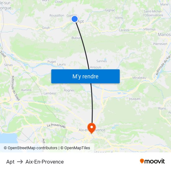 Apt to Aix-En-Provence map