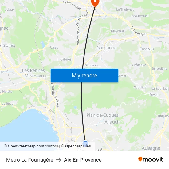 Metro La Fourragère to Aix-En-Provence map