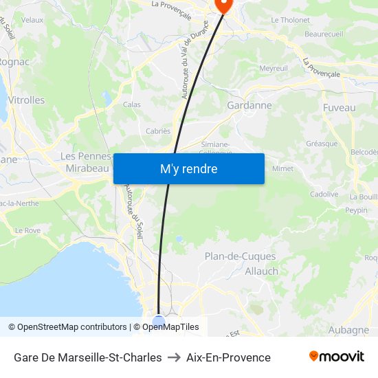 Gare De Marseille-St-Charles to Aix-En-Provence map