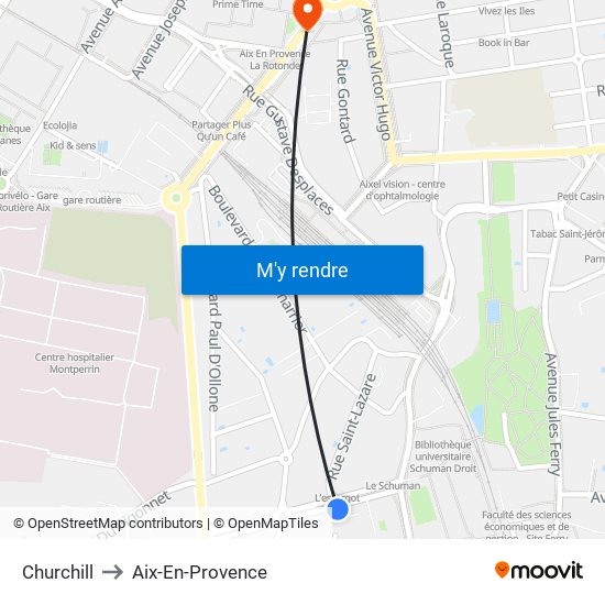 Churchill to Aix-En-Provence map