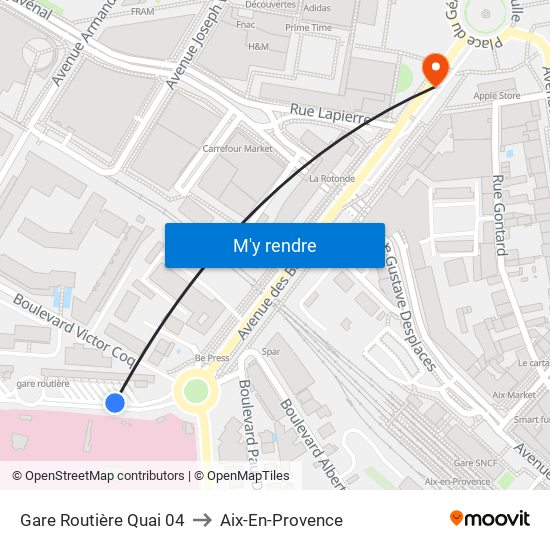 Gare Routière Quai 04 to Aix-En-Provence map