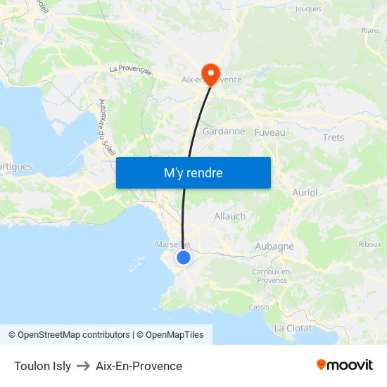 Toulon Isly to Aix-En-Provence map