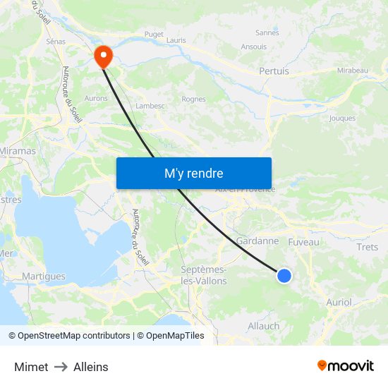 Mimet to Alleins map