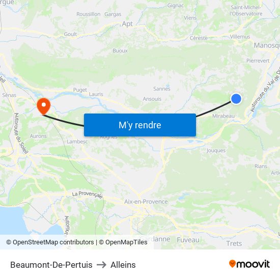 Beaumont-De-Pertuis to Alleins map