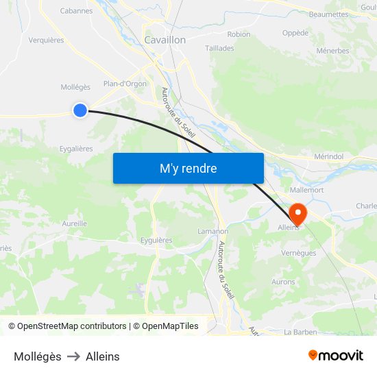 Mollégès to Alleins map