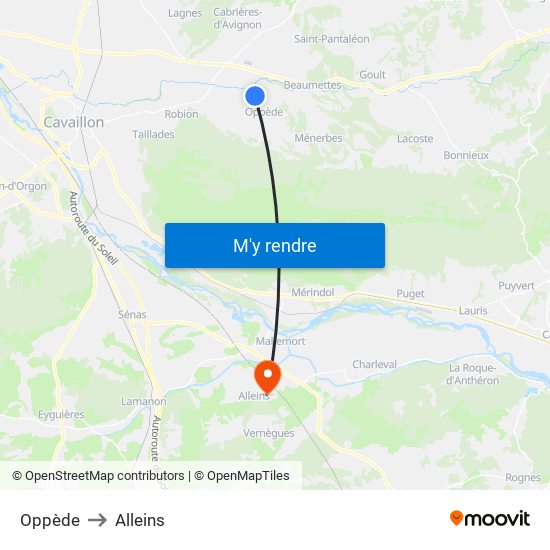 Oppède to Alleins map