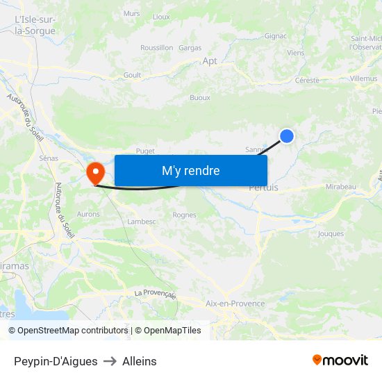 Peypin-D'Aigues to Alleins map