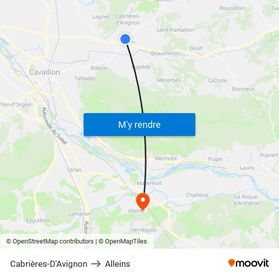 Cabrières-D'Avignon to Alleins map