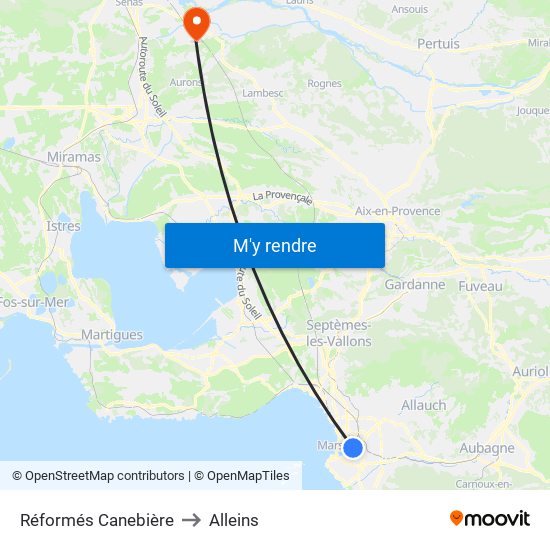 Réformés Canebière to Alleins map