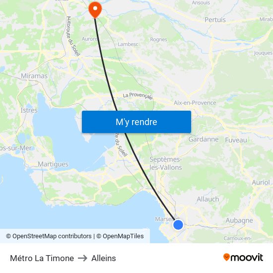Métro La Timone to Alleins map