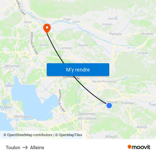 Toulon to Alleins map