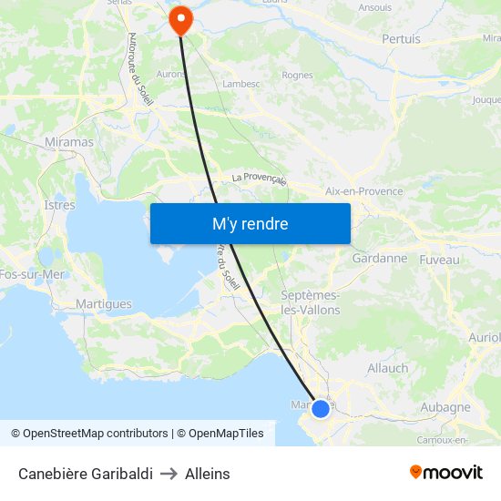 Canebière Garibaldi to Alleins map