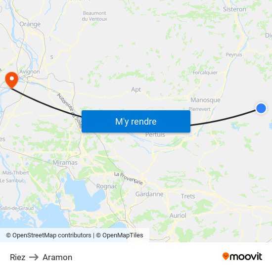 Riez to Aramon map