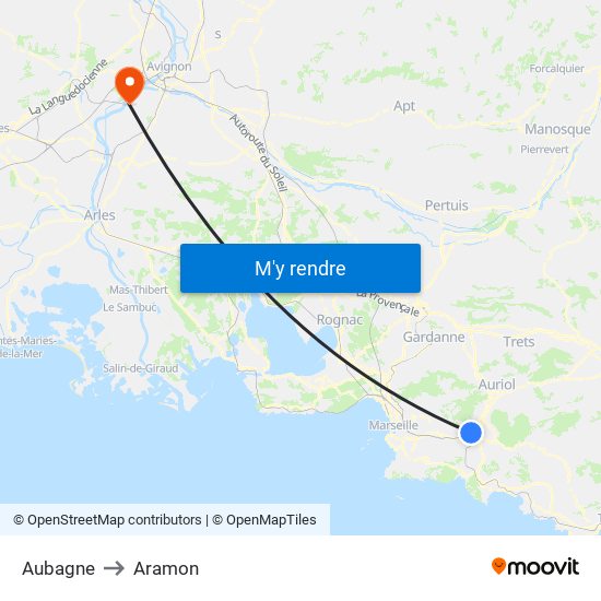 Aubagne to Aramon map