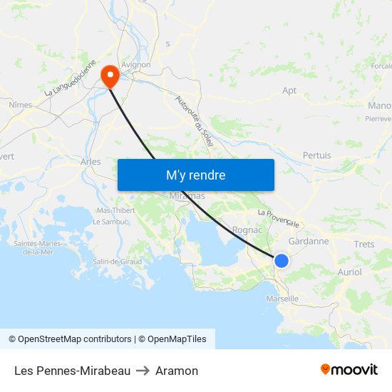 Les Pennes-Mirabeau to Aramon map