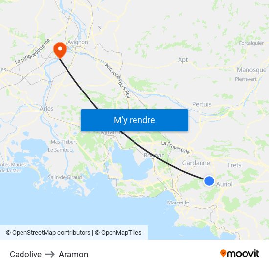Cadolive to Aramon map