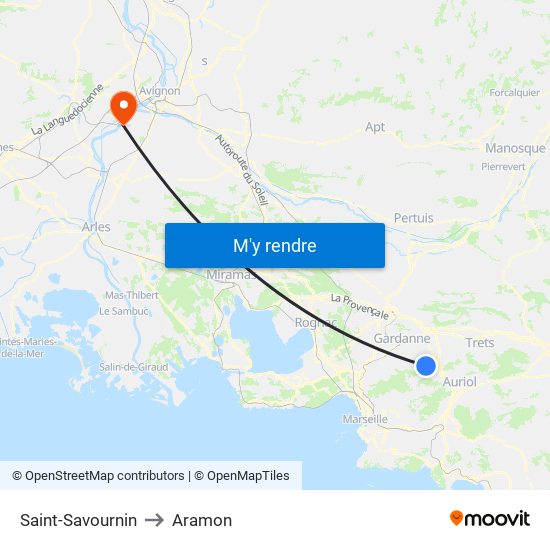 Saint-Savournin to Aramon map