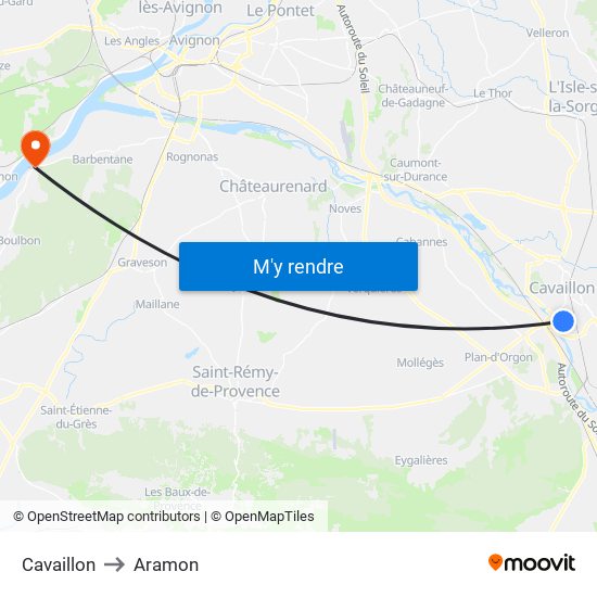 Cavaillon to Aramon map