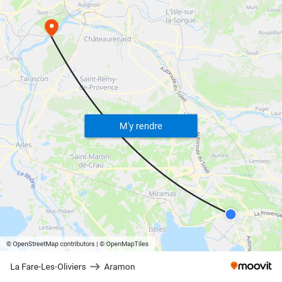 La Fare-Les-Oliviers to Aramon map