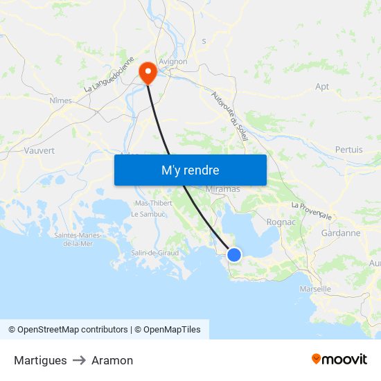 Martigues to Aramon map