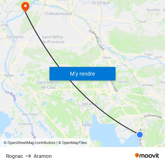 Rognac to Aramon map