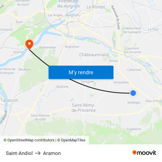 Saint-Andiol to Aramon map