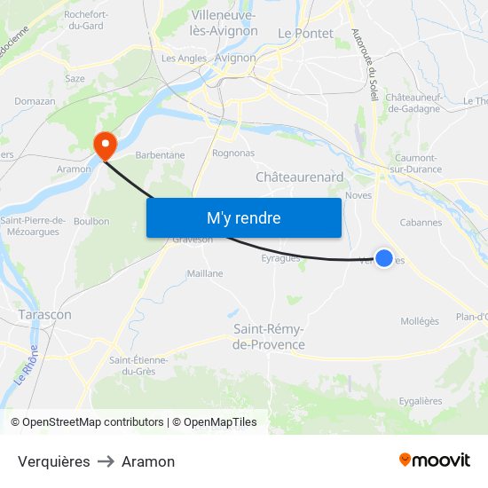 Verquières to Aramon map