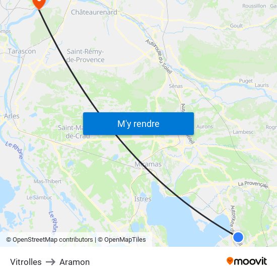 Vitrolles to Aramon map