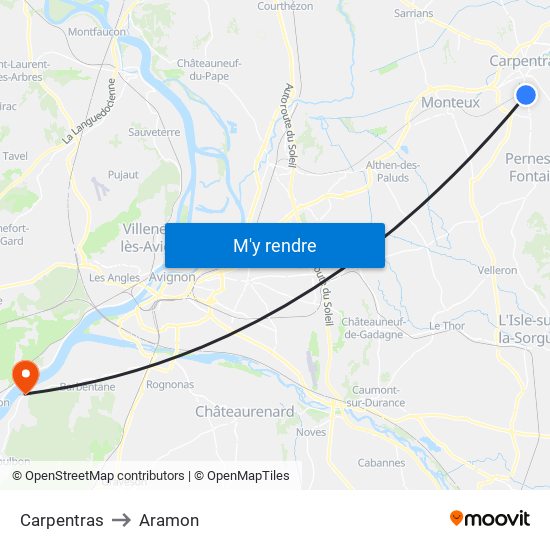 Carpentras to Aramon map