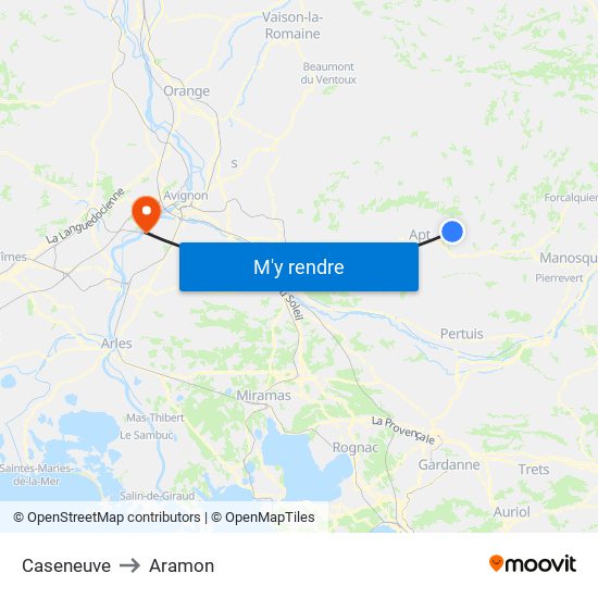 Caseneuve to Aramon map