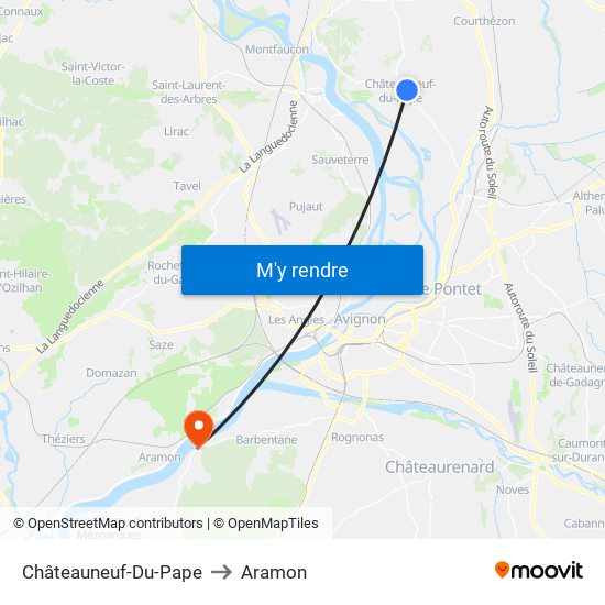 Châteauneuf-Du-Pape to Aramon map