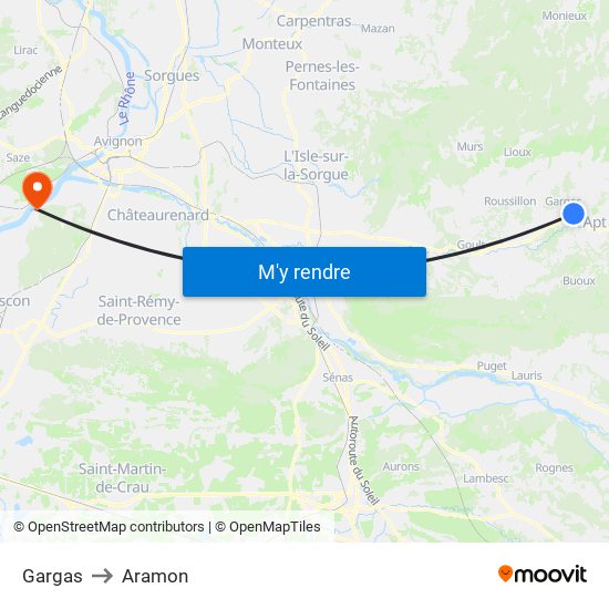 Gargas to Aramon map