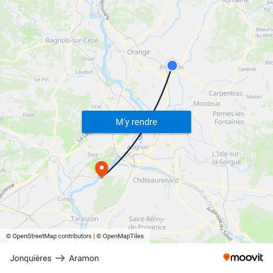 Jonquières to Aramon map