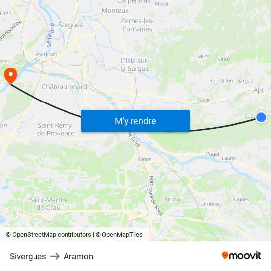 Sivergues to Aramon map
