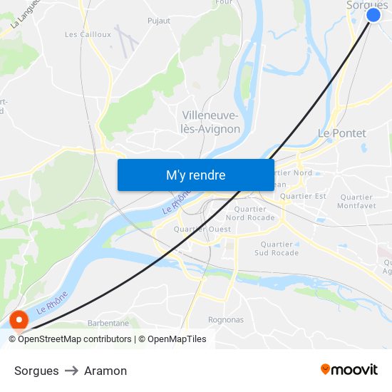 Sorgues to Aramon map