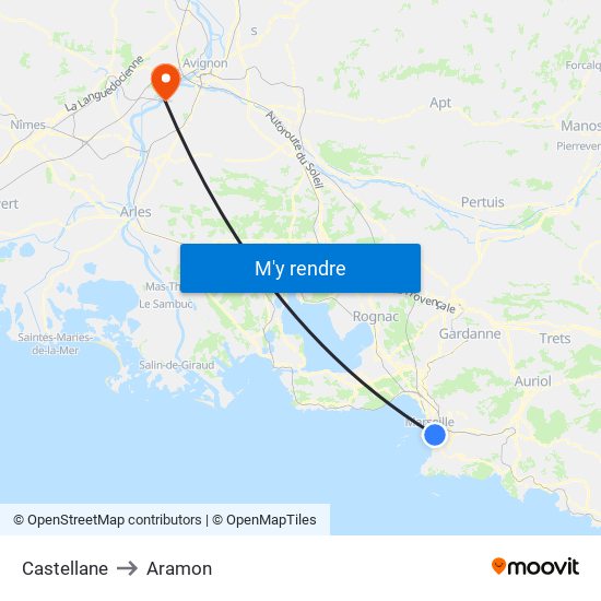 Castellane to Aramon map