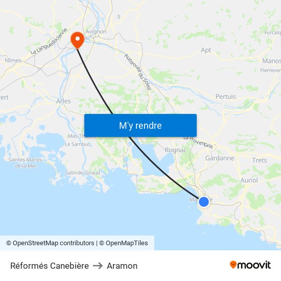 Réformés Canebière to Aramon map