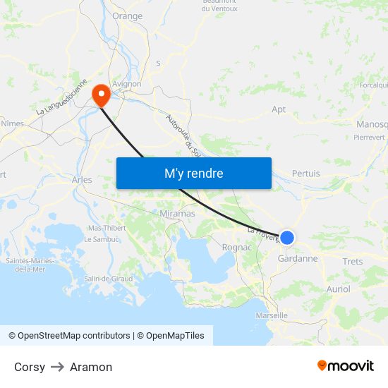 Corsy to Aramon map