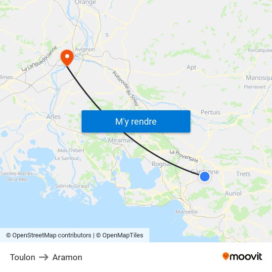 Toulon to Aramon map