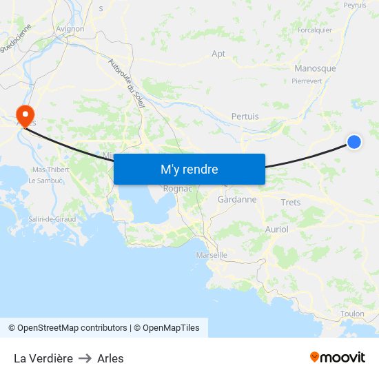 La Verdière to Arles map